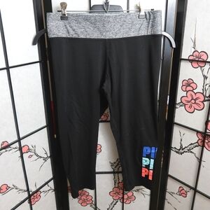 PINK Victoria's Secret Black and Gray Capri Leggings Wide with Logo Detail